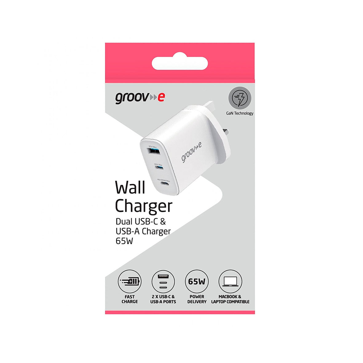Groov-e - 65W PD 2x USB-C and 1x USB-A Plug