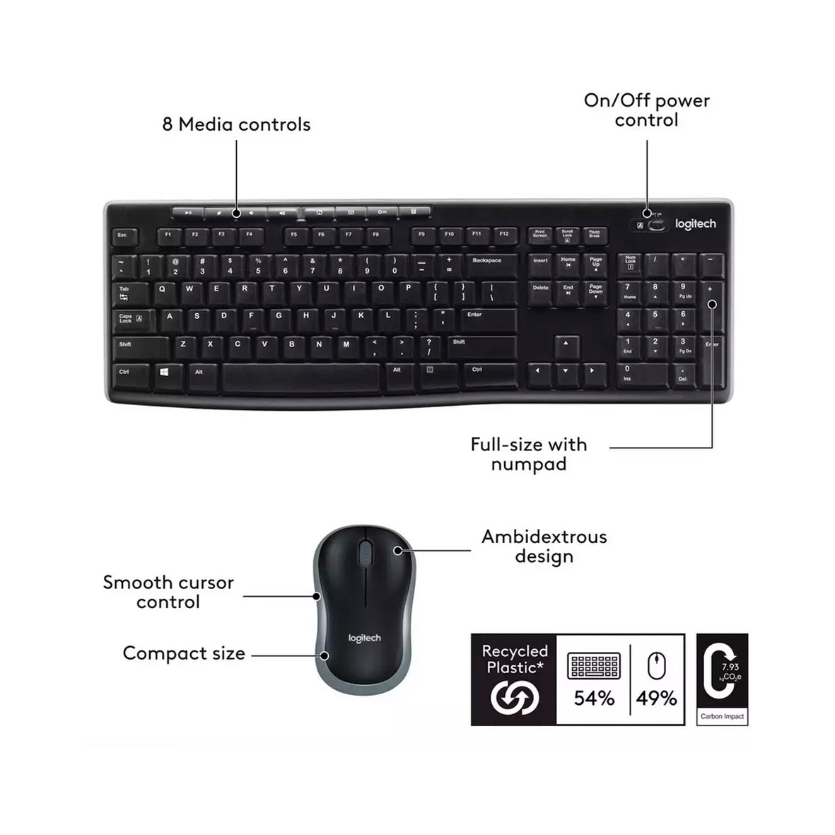 Logitech - Wireless Combo MK270 Keyboard And Mouse