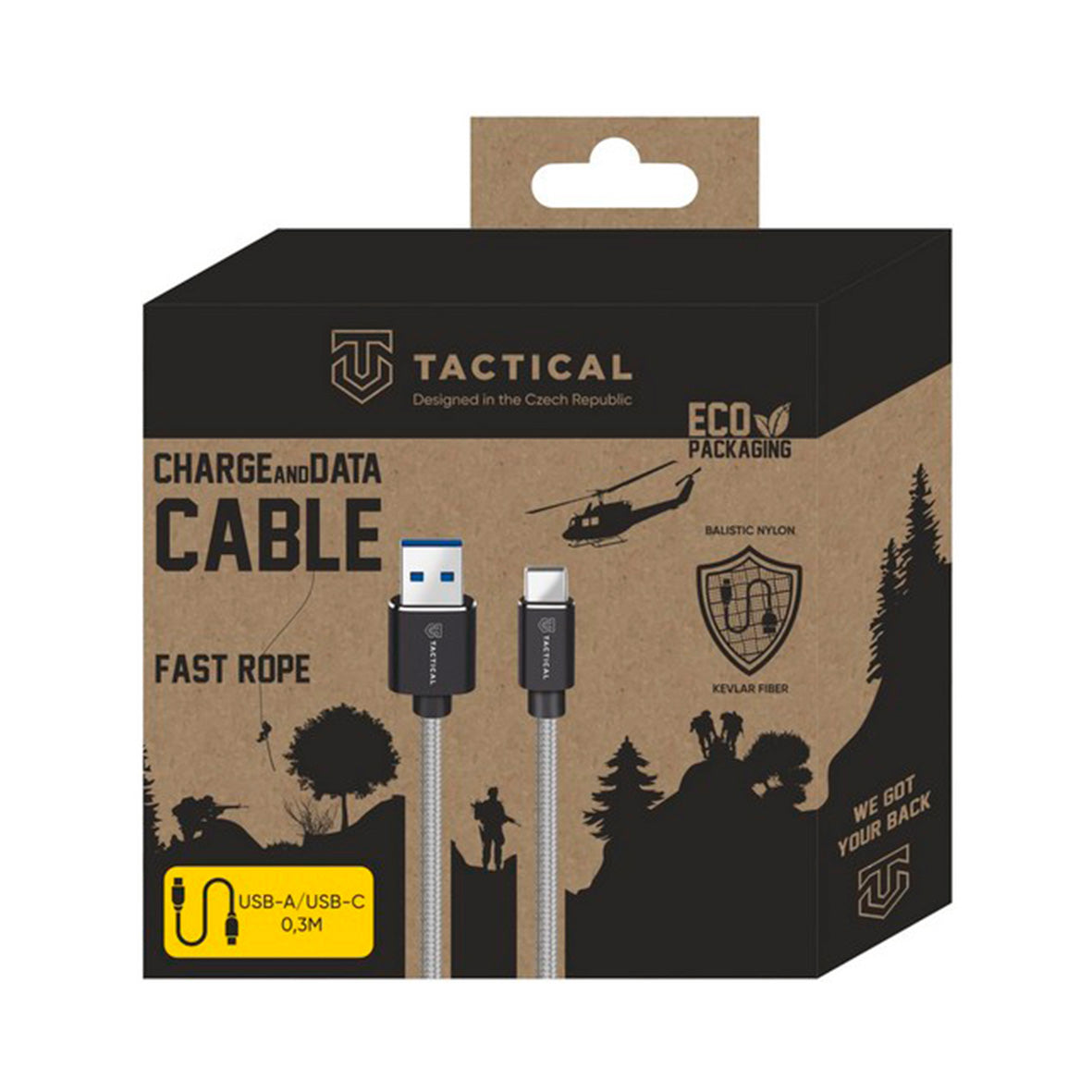 Tactical - Fast Rope Kevlar Cable USB-A - USB-C 0.3m