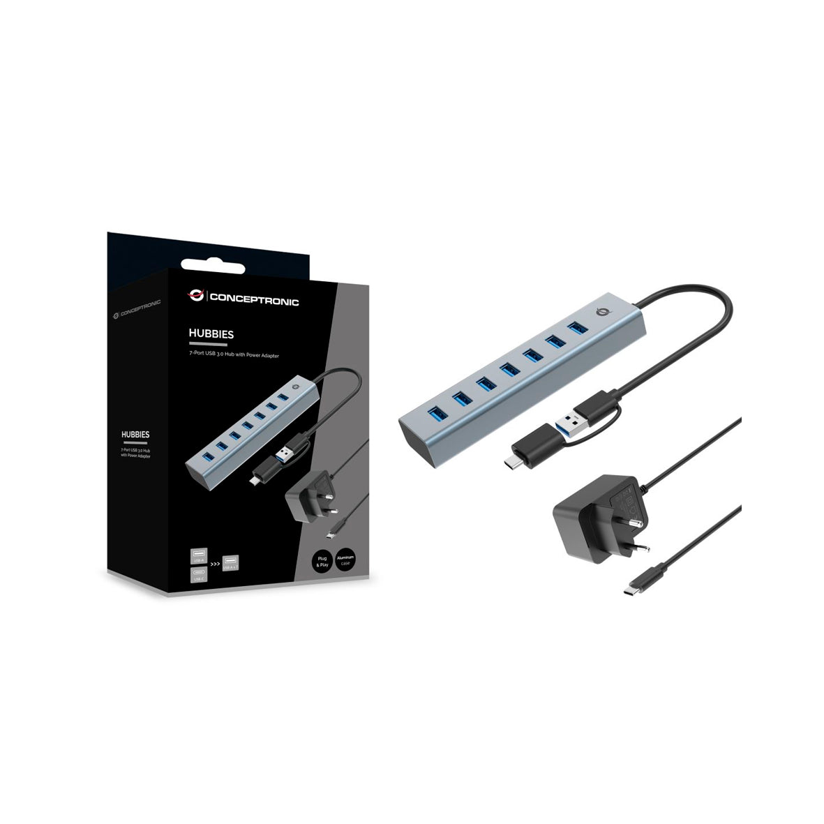 Conceptronic - Docking Hub 7 In 1 Aluminium USB 3.0