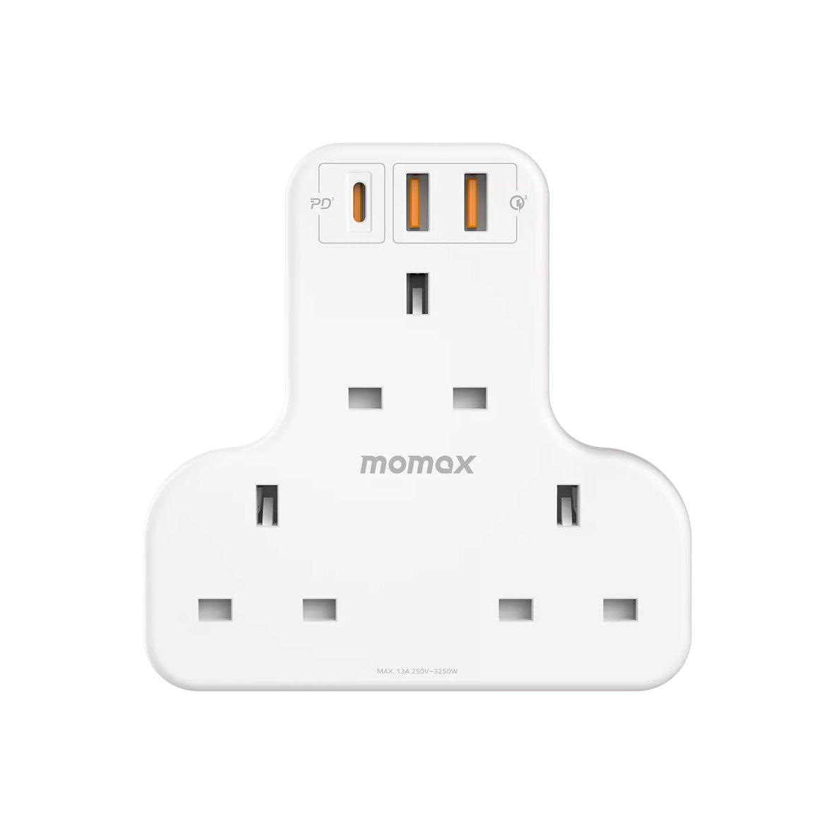 MOMAX - OnePlug - 3-Outlet Extension Plug Socket T-Shaped Power Strip - USB-C & 2x USB