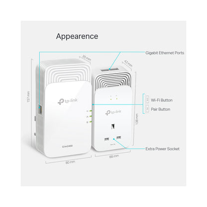Tp-Link - G.hn2400 Powerline Wi-Fi 6 Kit AX1800  - White