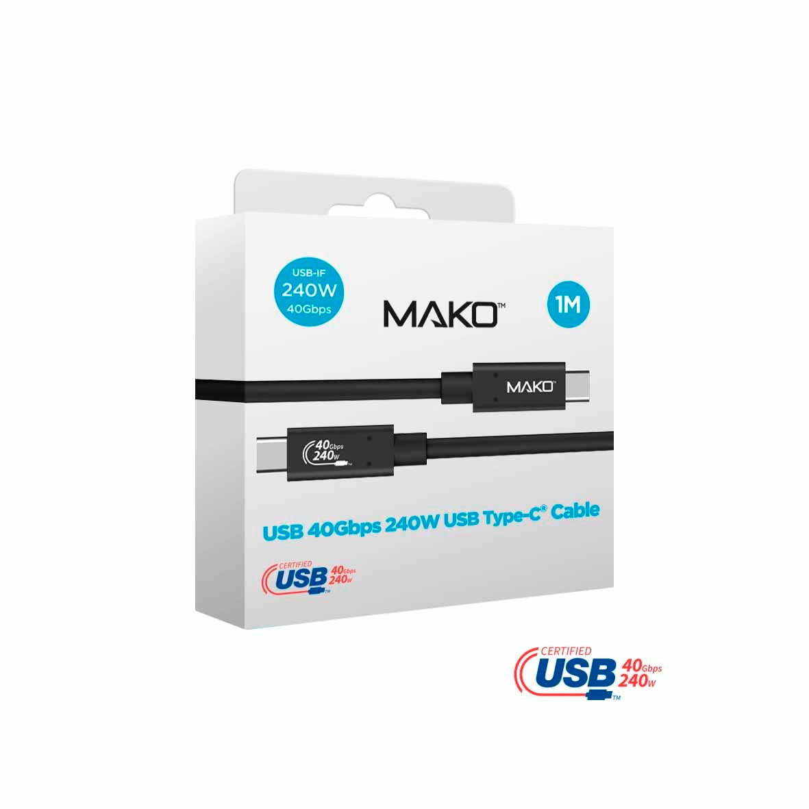Mako - USB-C to USB-C 240W USB 4.0 1M Nylon Cable - Black