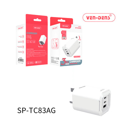 Ven-Dens - 65W GaN Charger USB & Type-C 3 in 1