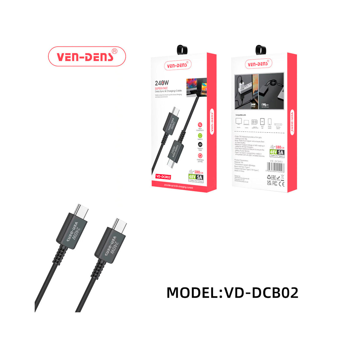 Ven-Dens - 180cm 240w USB-C to C DCB02