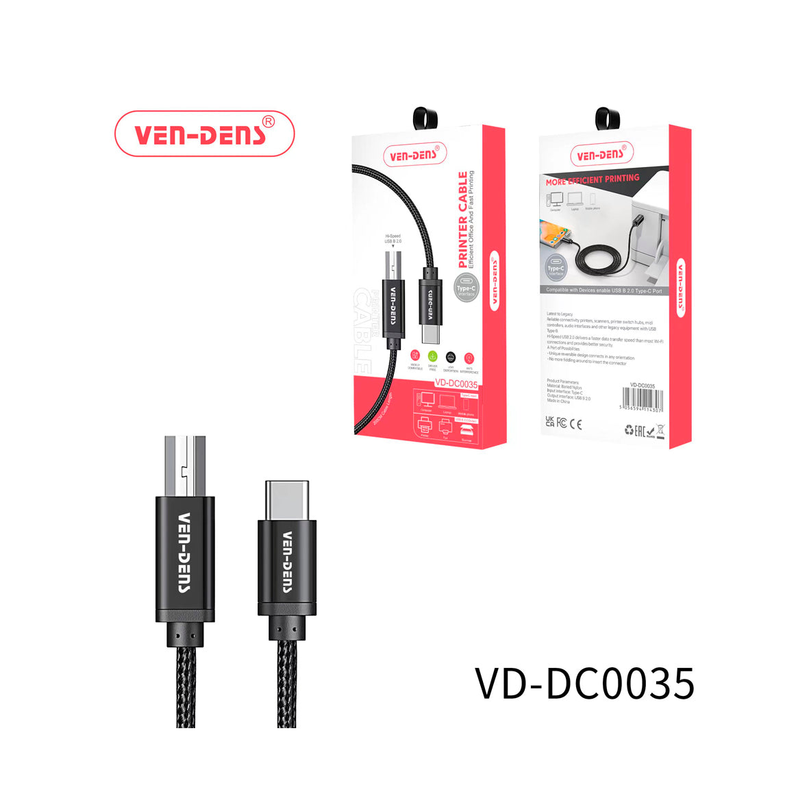 Ven-Dens - USB-C to USB-B Printer Cable | 2M