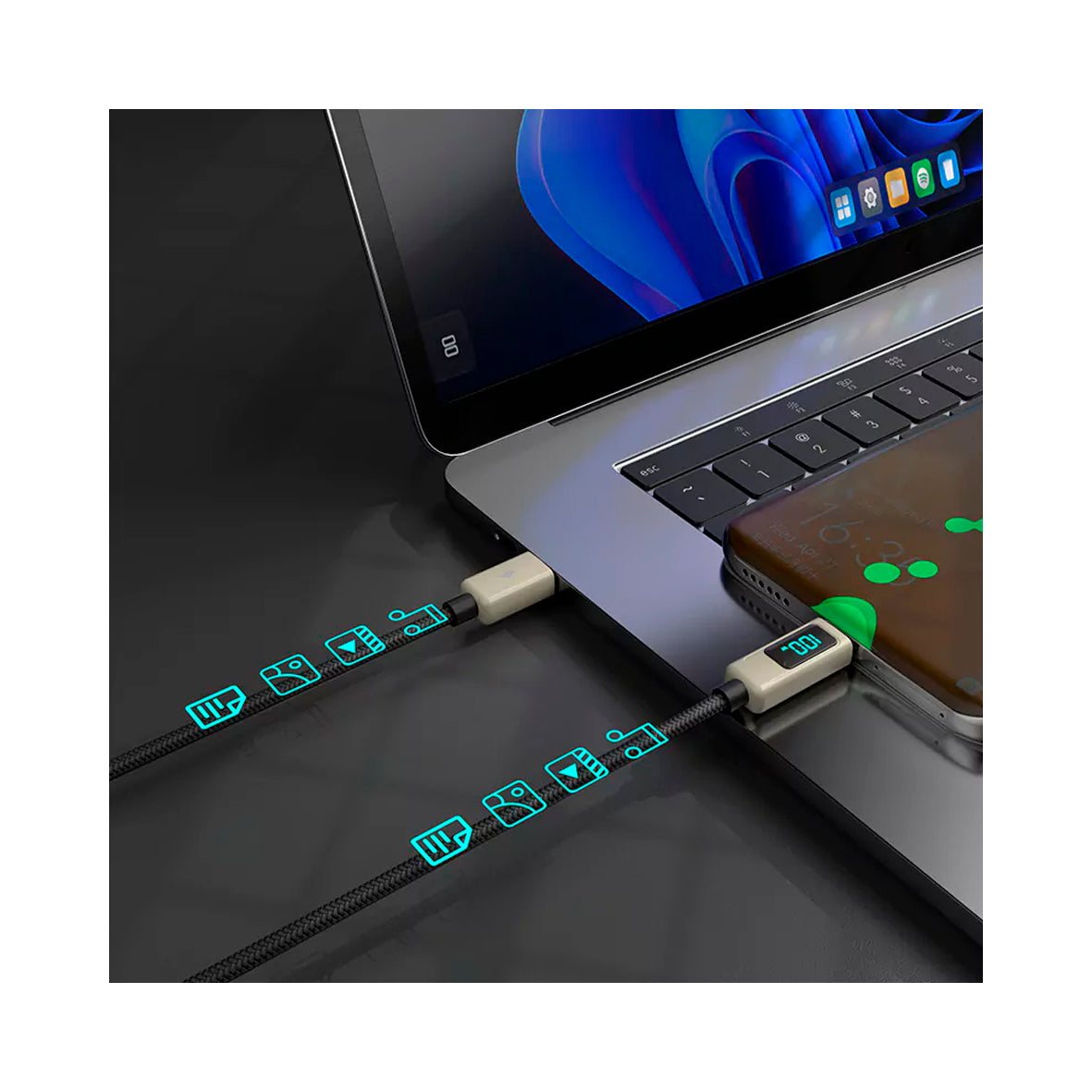 Ven-Dens - Charging and Data Transfer Cable with LCD - USB-C to USB-C 1.5m