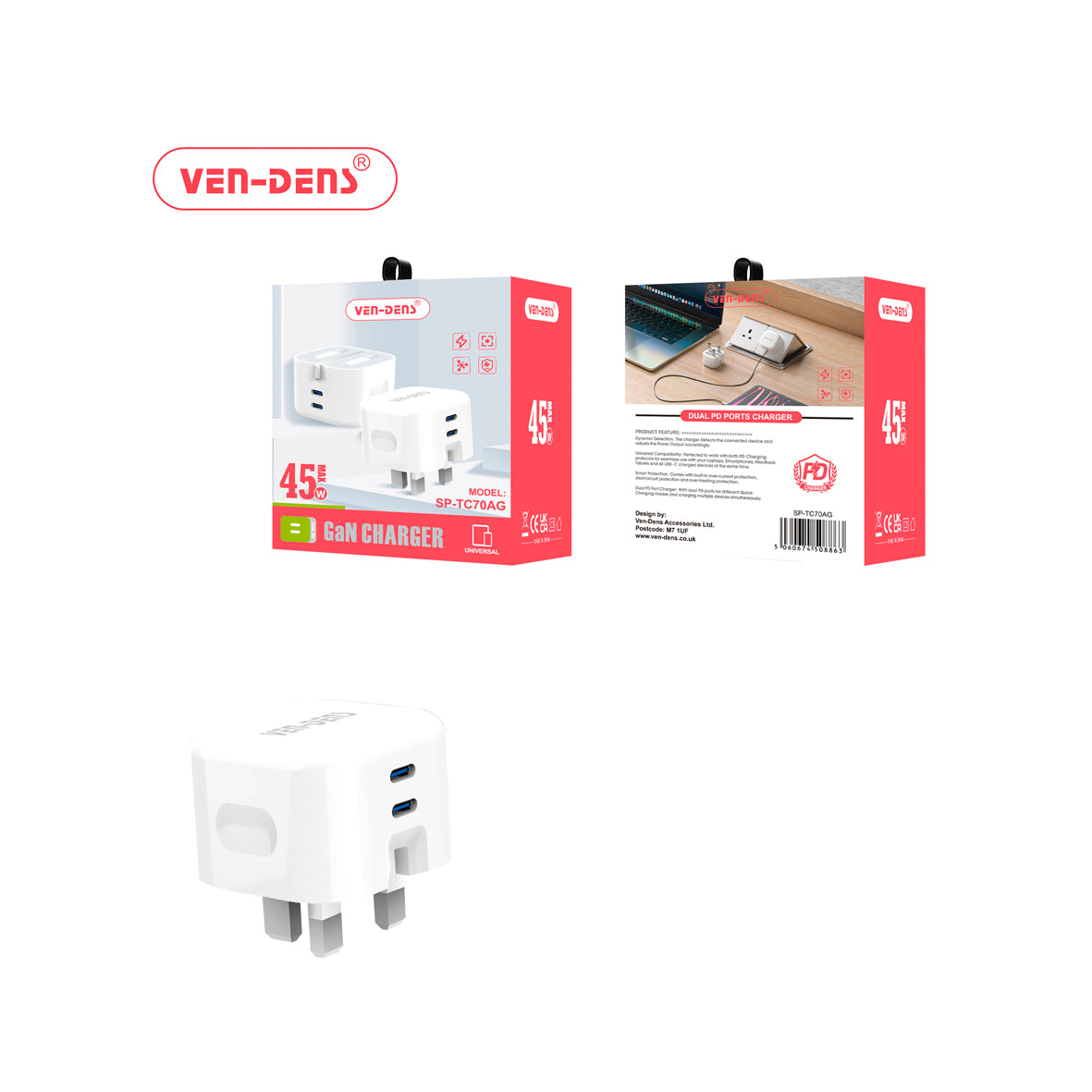 Ven-Dens Fast Charger 45W White SP-TC70AG
