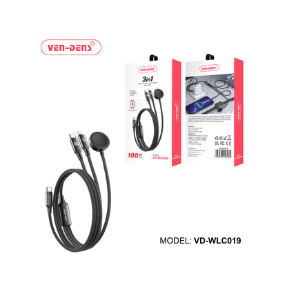 Ven-Dens - 3 in 1 Flexible USB-C iPhone/Watch Data/Charge 1.2m