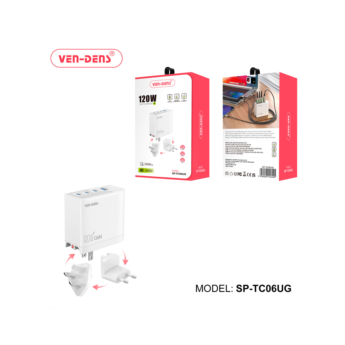 Ven-Dens - Fast Charger Universal 120w SP-TC06UG
