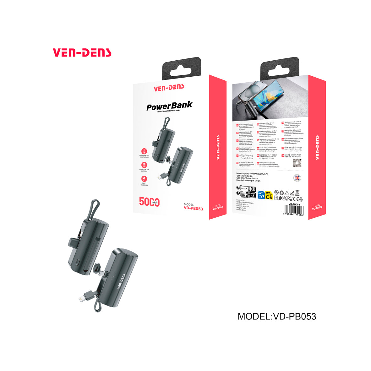 Ven-Dens - 5000mAh Powerbank VD-PB053