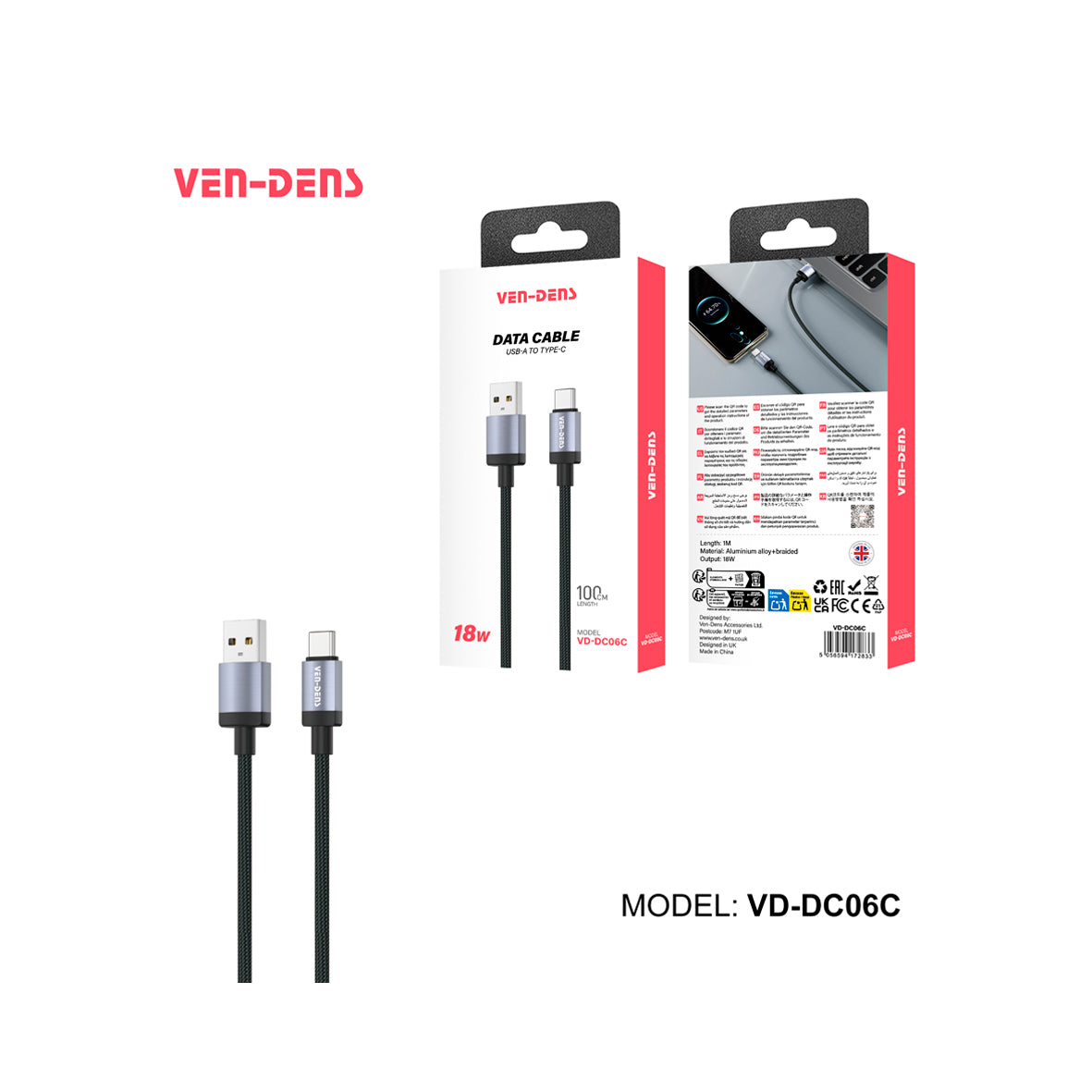 Ven-Dens - USB to USB-C Data VD-DC06C - Black