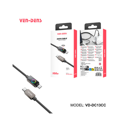 Ven-Dens - 100W Charging and Data Transfer Cable Type-C 1M Black