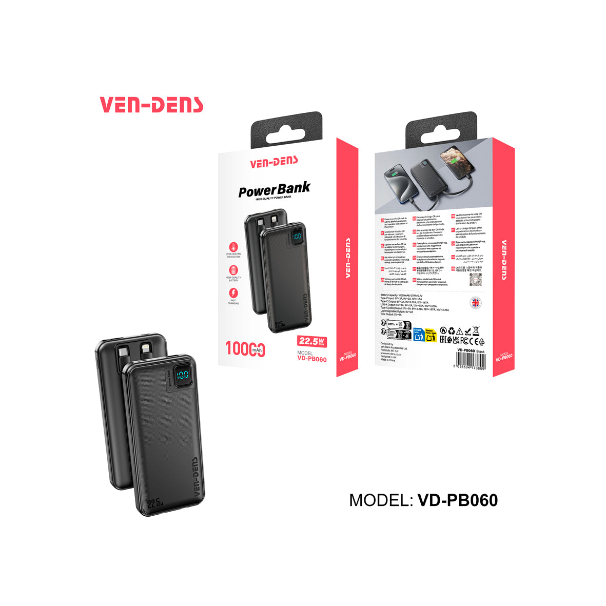 Ven-Dens - 10000mAh Powerbank VD-PB060
