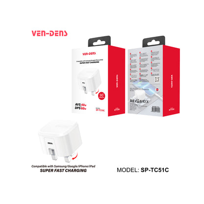 Ven-Dens - 60W USB-C Fast Charging Folding Plug