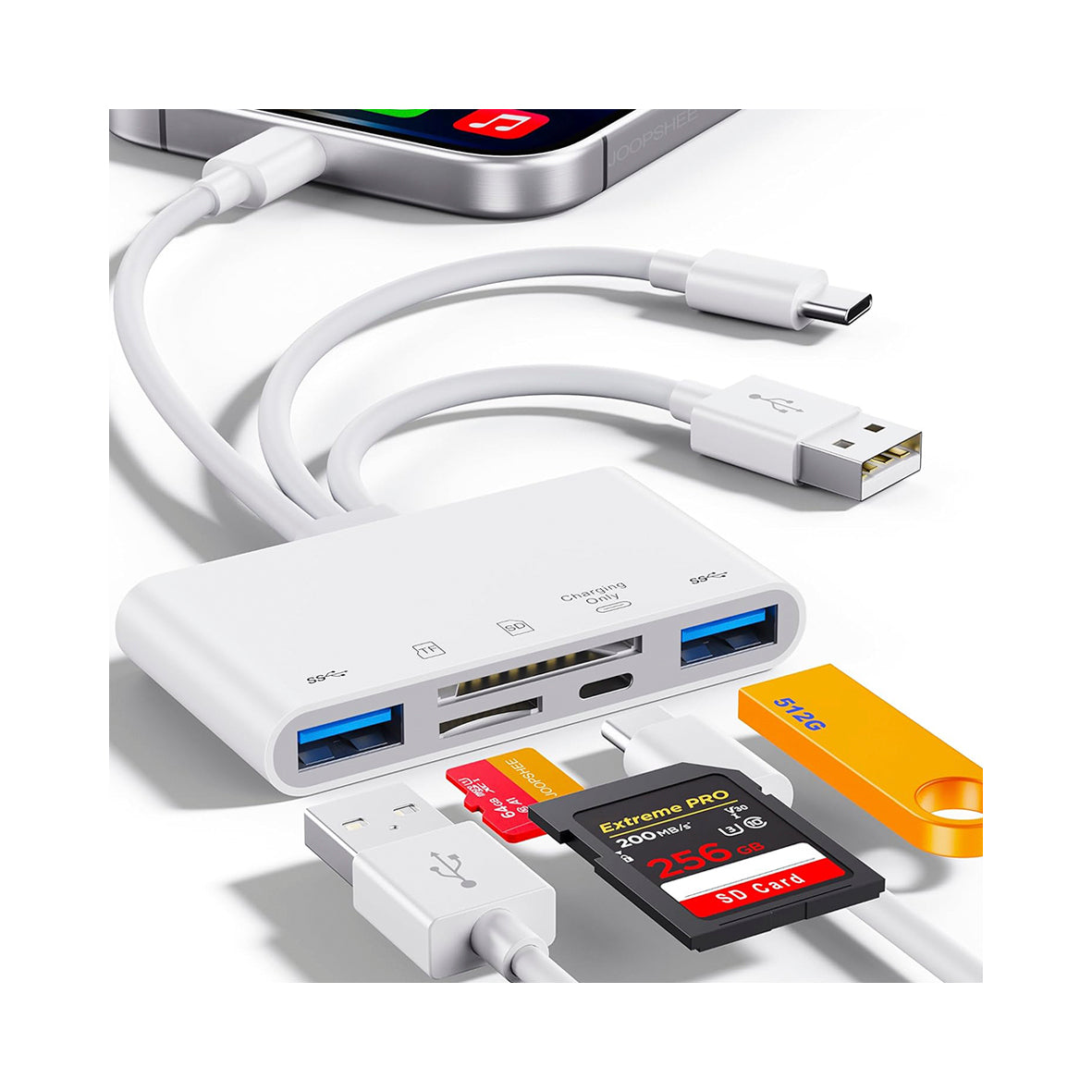 5 in 1 Lightning + USB-C + USB-A OTG Memory card Reader