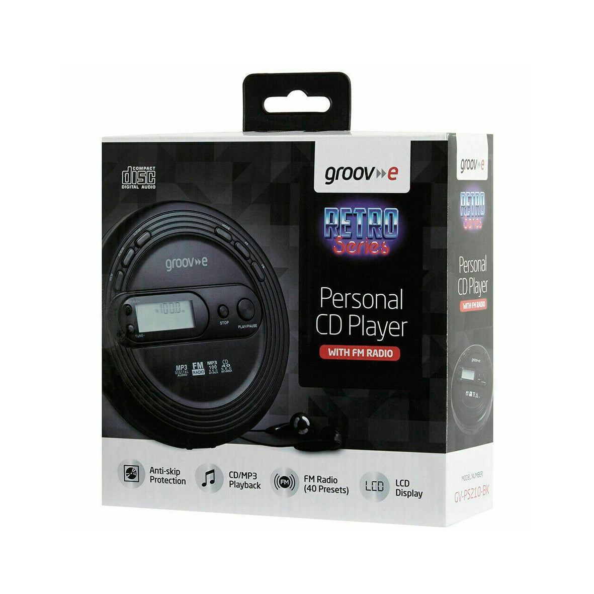 Groov-e - Retro CD Player with Radio - Black