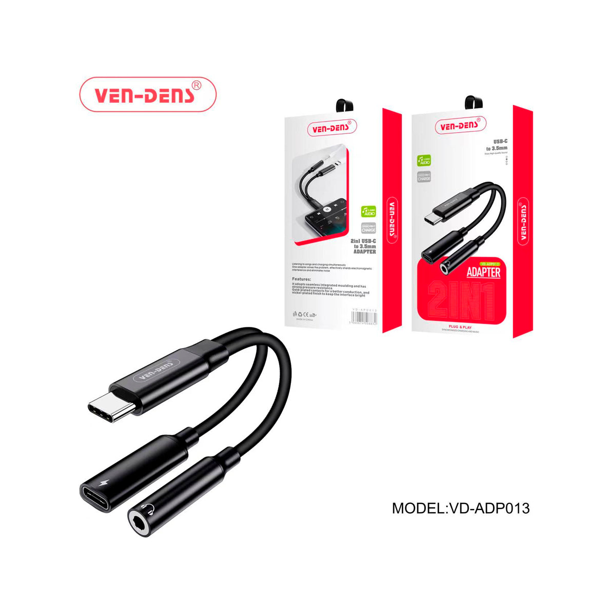 Ven-Dens - 2 In 1 USB-C To 3.5mm Adapter