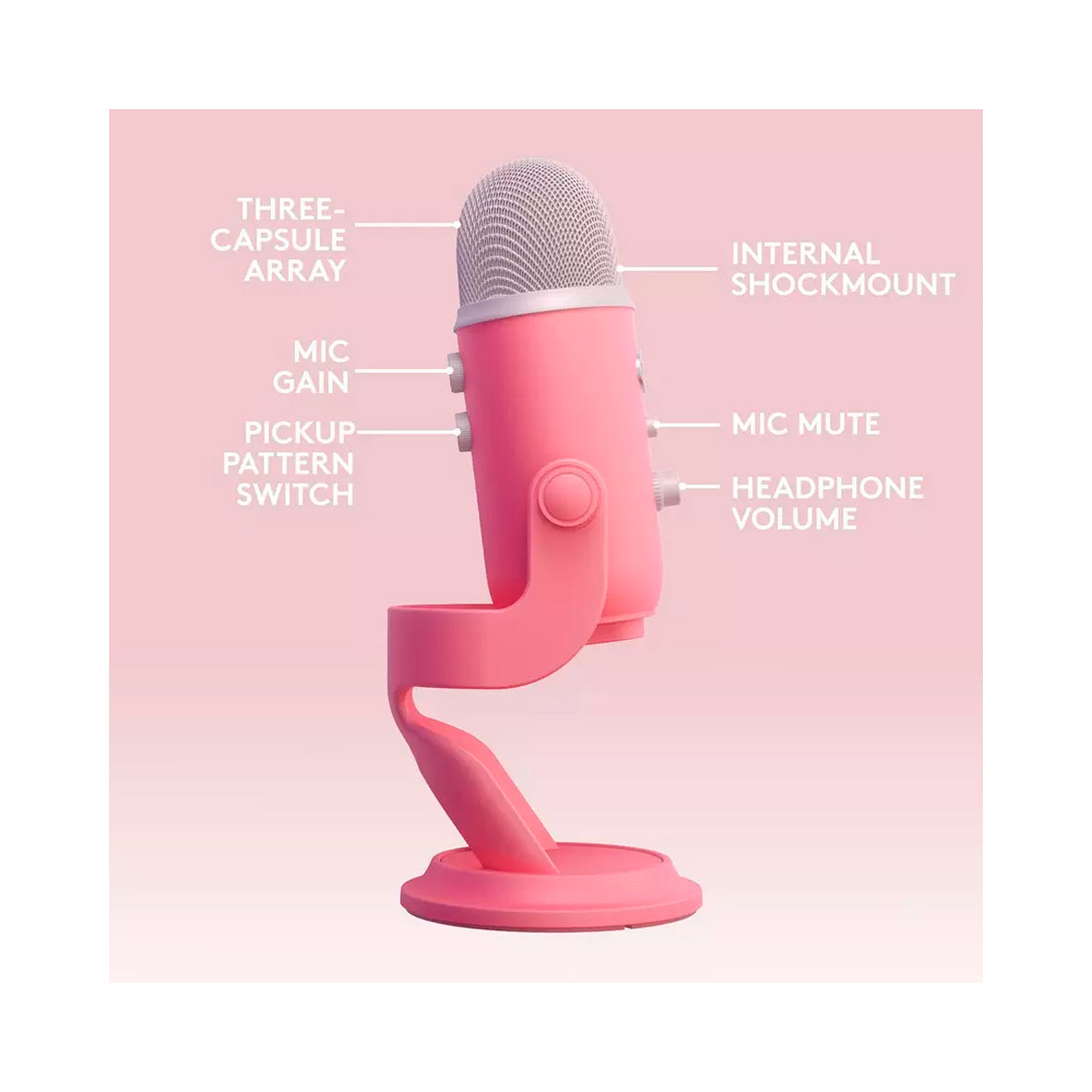 Logitech - Blue Yeti USB Mic Blackout EMEA  - Pink