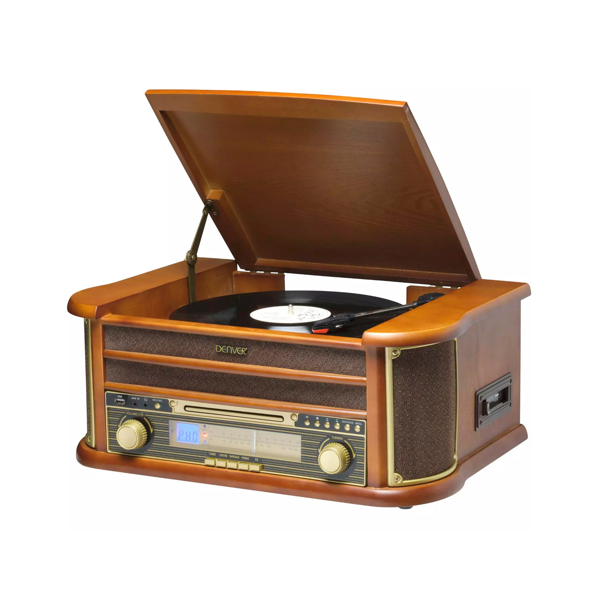 Denver - Retro Wooden Music Center With Turntable/CD Player/AM/FM Radio