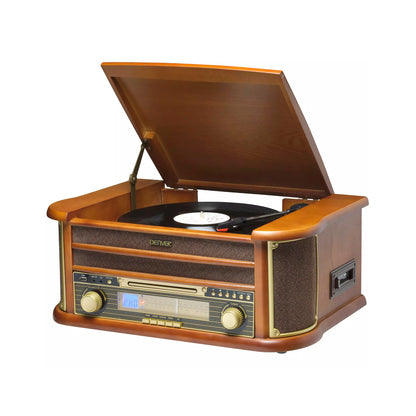 Denver - Retro Wooden Music Center With Turntable/CD Player/AM/FM Radio