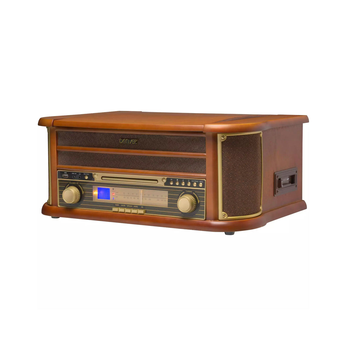 Denver - Retro Wooden Music Center With Turntable/CD Player/AM/FM Radio