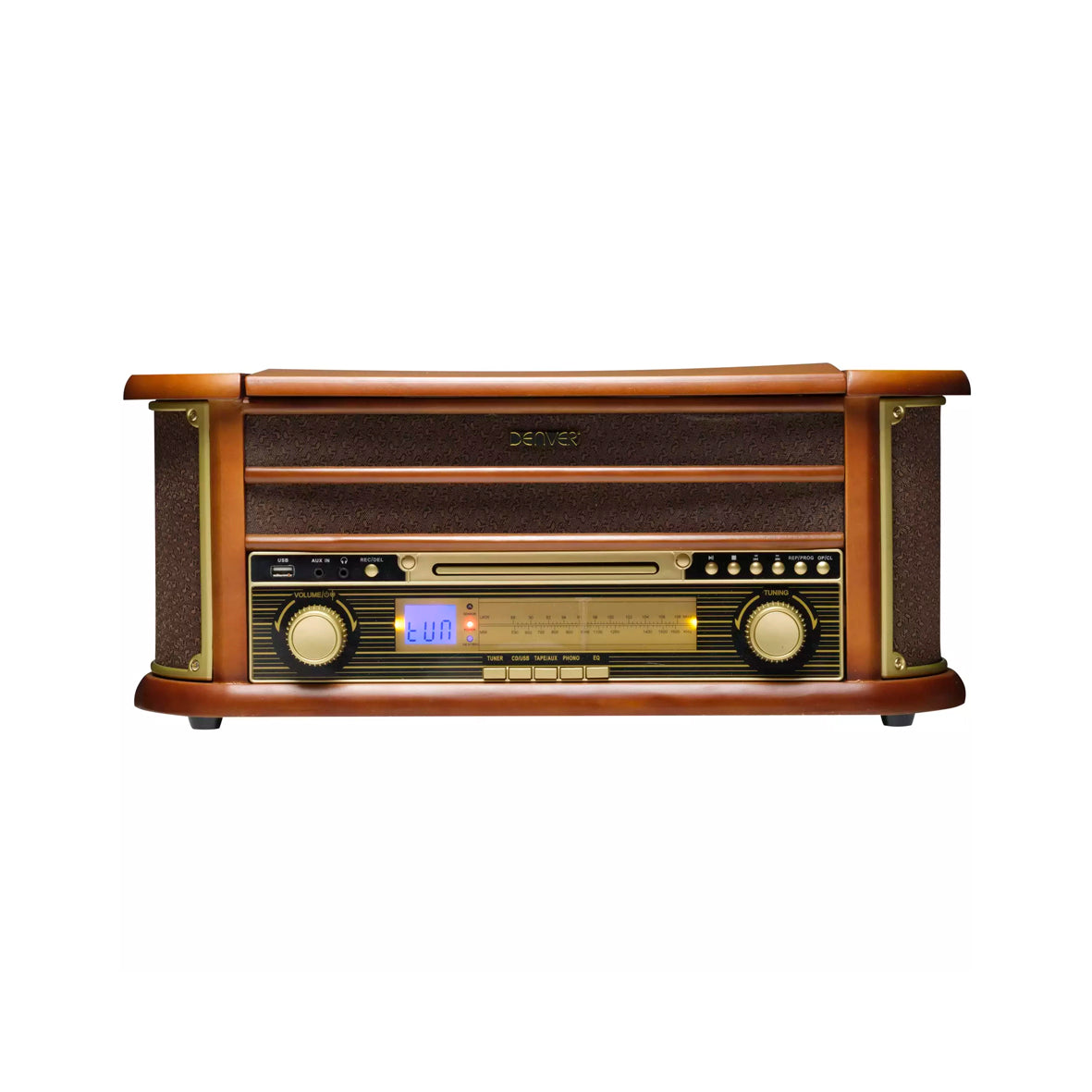 Denver - Retro Wooden Music Center With Turntable/CD Player/AM/FM Radio