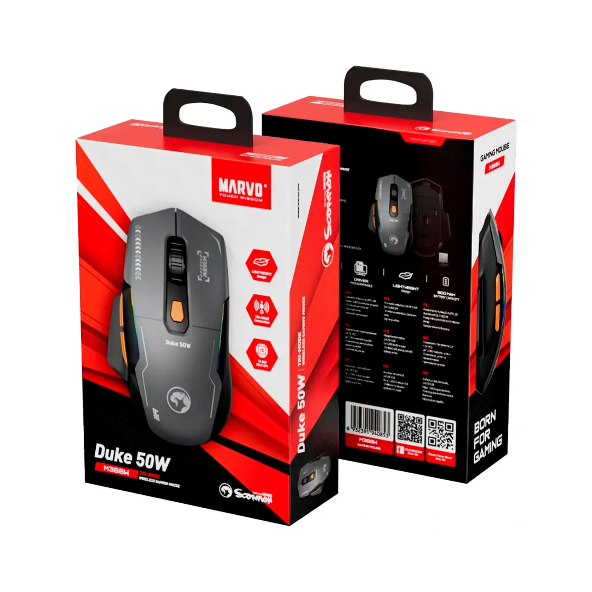 Marvo - Scorpion M368W Duke 50W Wireless Mouse - Black/Orange