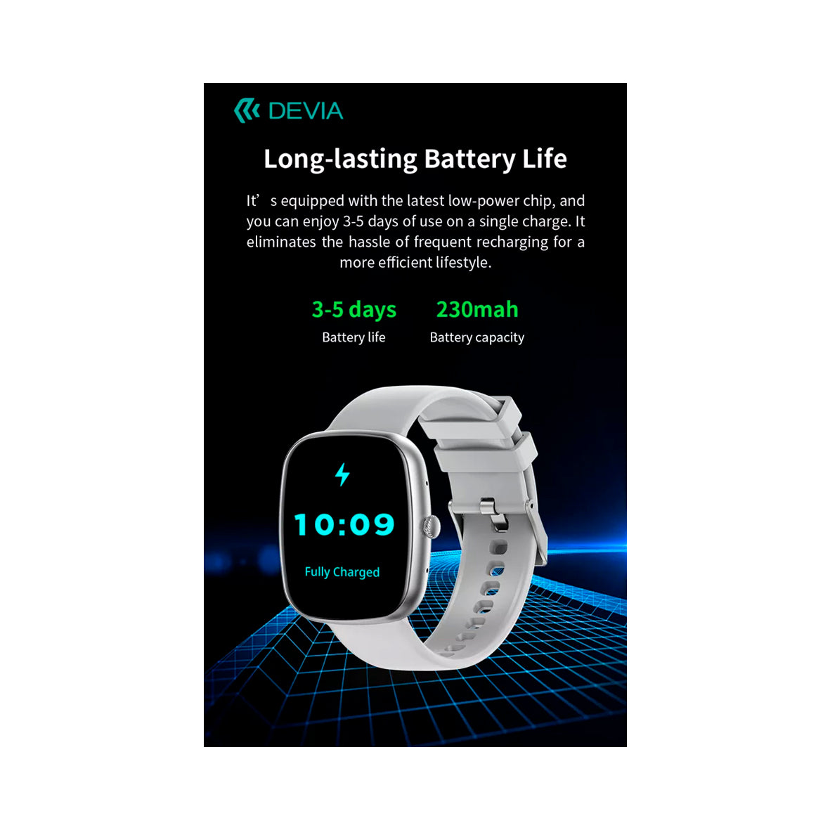 Devia - WT5 - Wireless Calling Bluetooth Waterproof Smartwatch - Black
