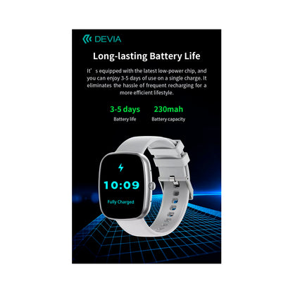Devia - WT5 - Wireless Calling Bluetooth Waterproof Smartwatch - Black