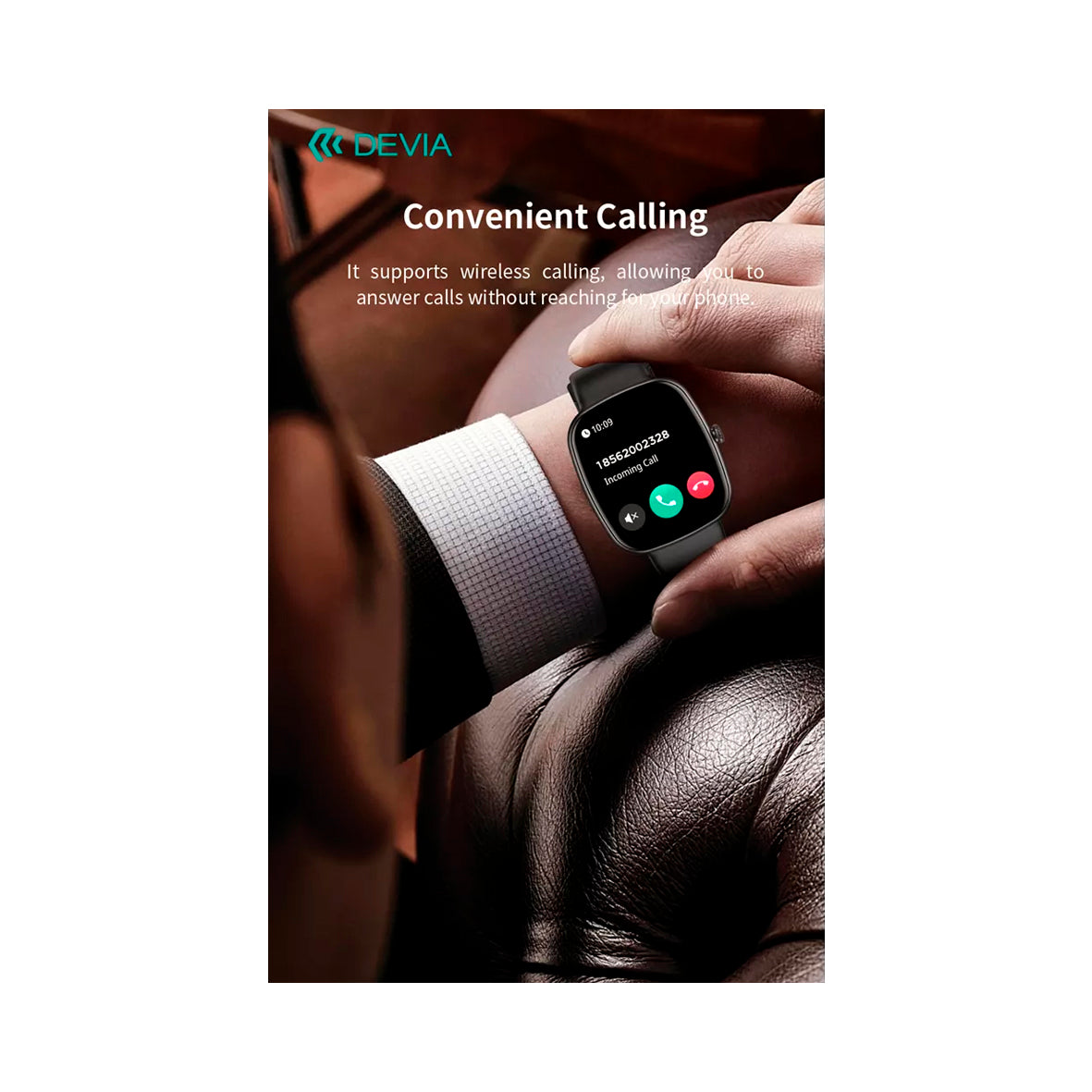 Devia - WT5 - Wireless Calling Bluetooth Waterproof Smartwatch - Black