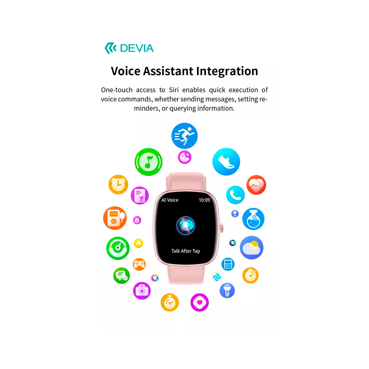 Devia - WT5 - Wireless Calling Bluetooth Waterproof Smartwatch - Black