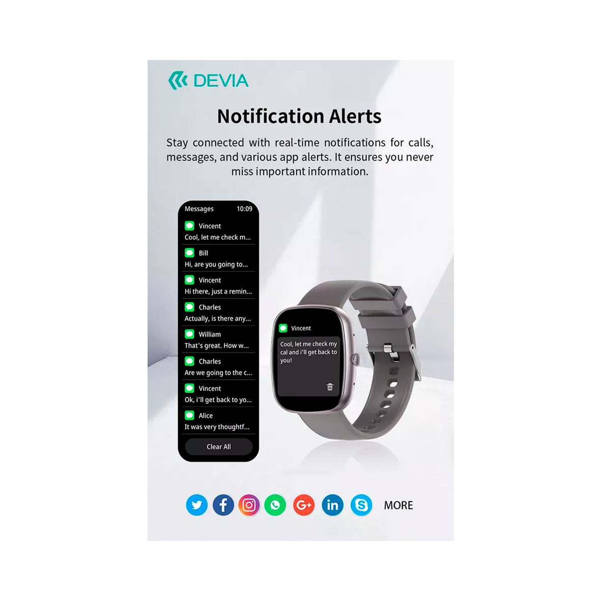 Devia - WT5 - Wireless Calling Bluetooth Waterproof Smartwatch - Black