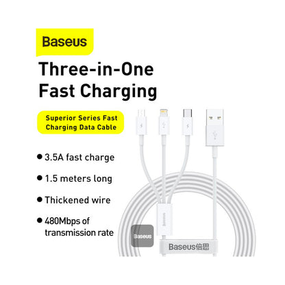 Baseus - 3 in 1 Cable 1.5 m - White