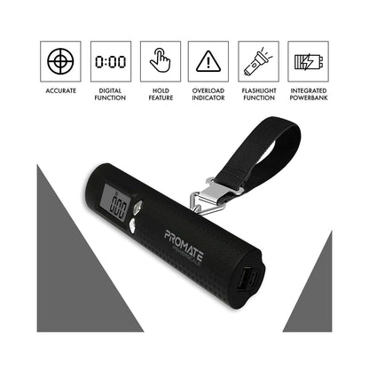 Promate - PowerScale 3-in-1 Power Bank with Torch and Weighing Scale - Black