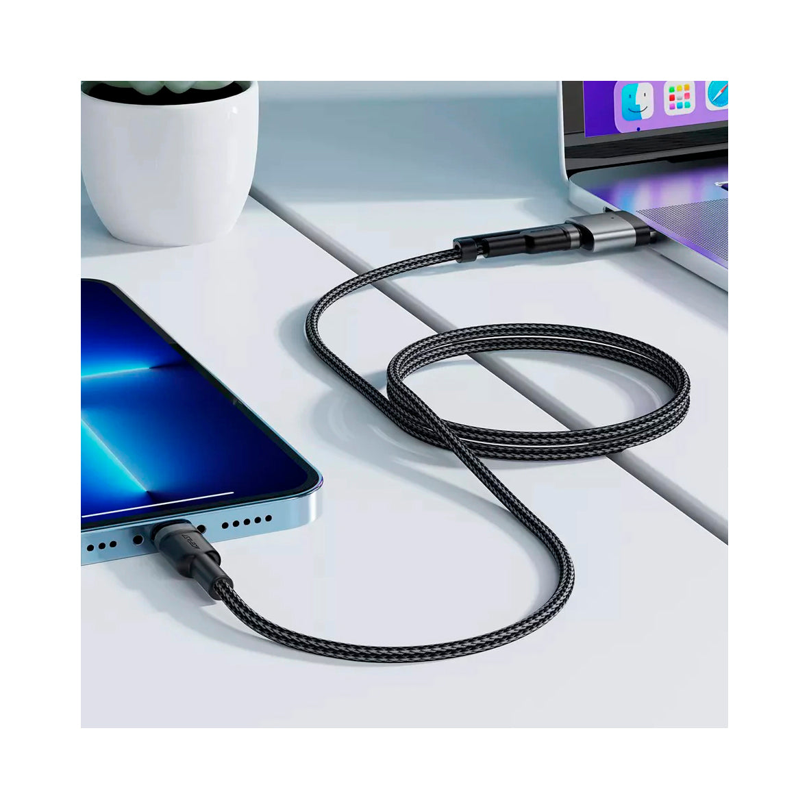 Acefast - 2 In 1 Cable - USB-C To USB-C & MagSafe 3 Braided Cable - Black