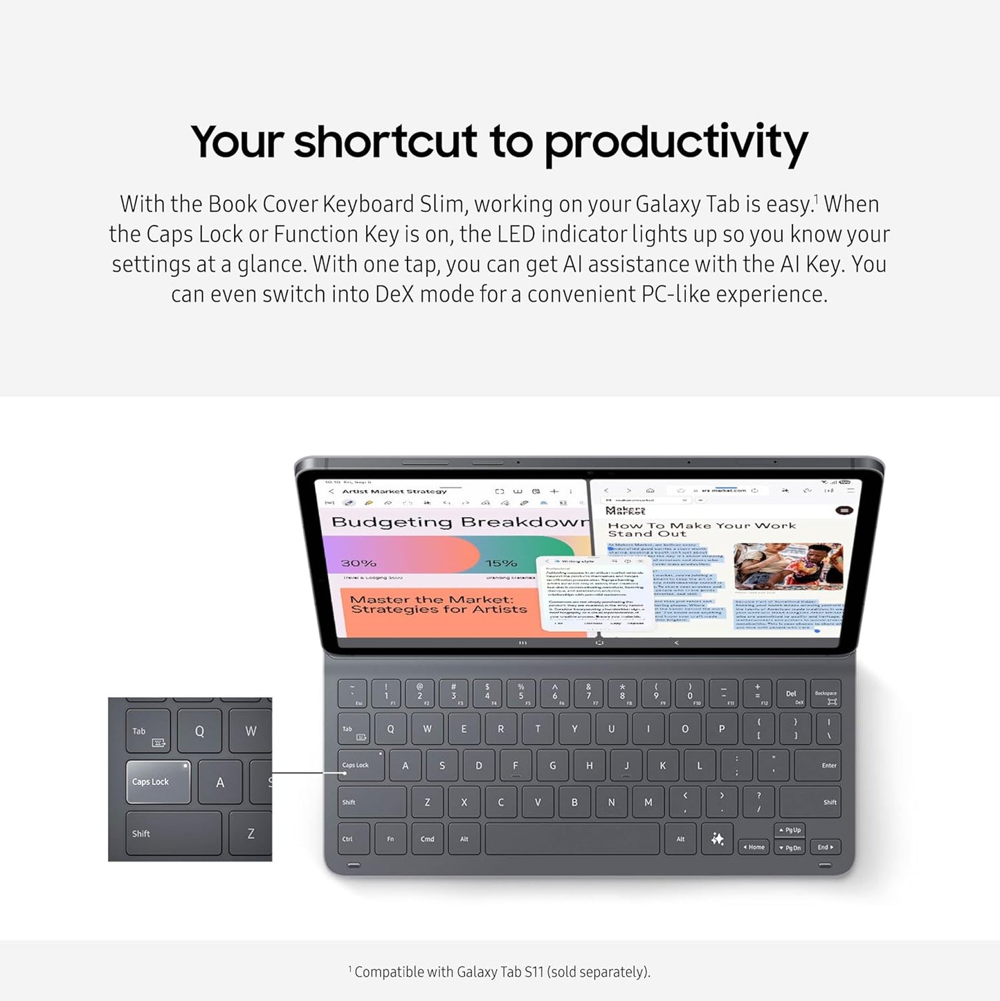 Samsung -  Galaxy Tab S11 Book Cover Keyboard Slim - Black