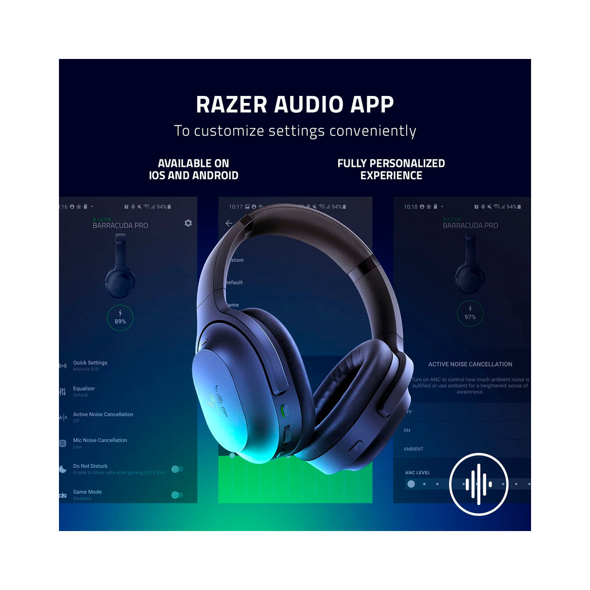 Razer - Barracuda Pro Wireless Noise-Cancelling Gaming Headset - Black