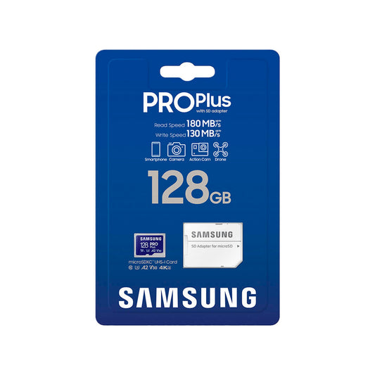 Samsung - Pro Plus 128GB 4K MicroSDXC Card UHS-I U3+Adapter