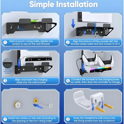 RGB Wall Mount Stand with Dual Charger Dock - PS5/PS5 Slim